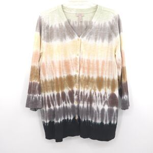 Logo by Lori‎ Goldstein tie dye button up tunic top Size L multi 3/4 sleeve Boho